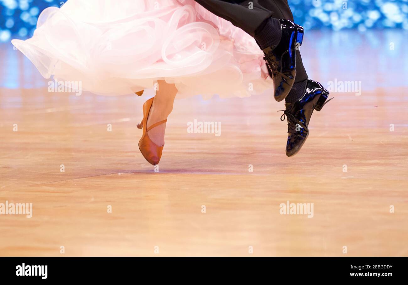 Closeup of balroom dancers legs and feet. Stock Photo