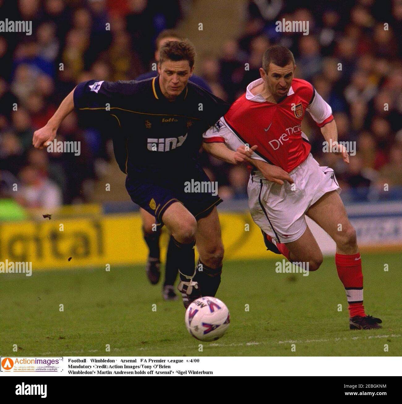 Football Wimbledon V Arsenal Fa Premier League 1 4 00 Mandatory Credit Action Images Tony O Brien Wimbledon S Martin Andresen Holds Off Arsenal S Nigel Winterburn Stock Photo Alamy