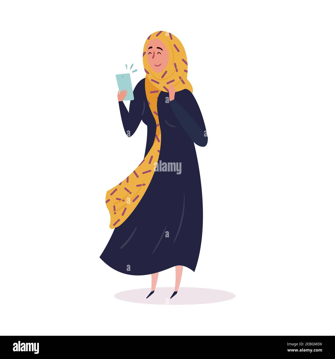 Muslim woman in hijab with a phone in her hand Stock Vector Image & Art ...