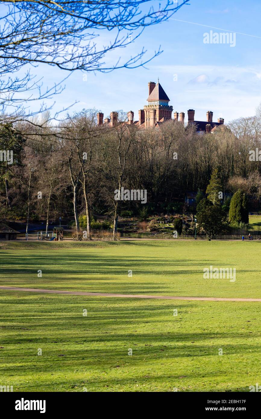 Avenham Park, Preston showing the old Park Hotel overlooking the grounds. Stock Photo