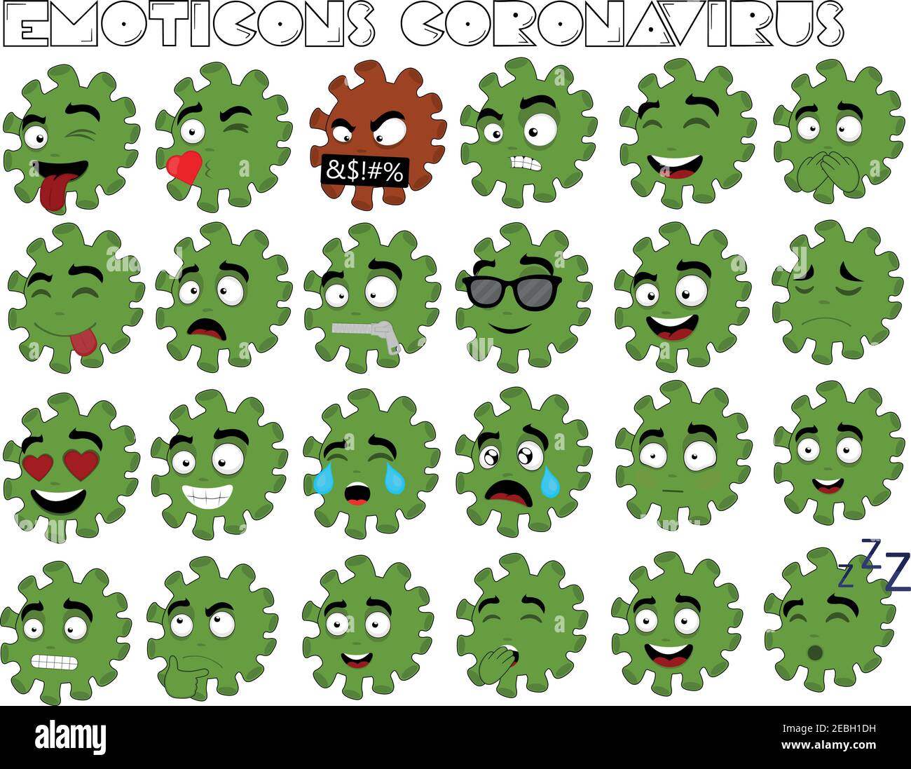Vector illustration of cartoon coronavirus expressions Stock Vector