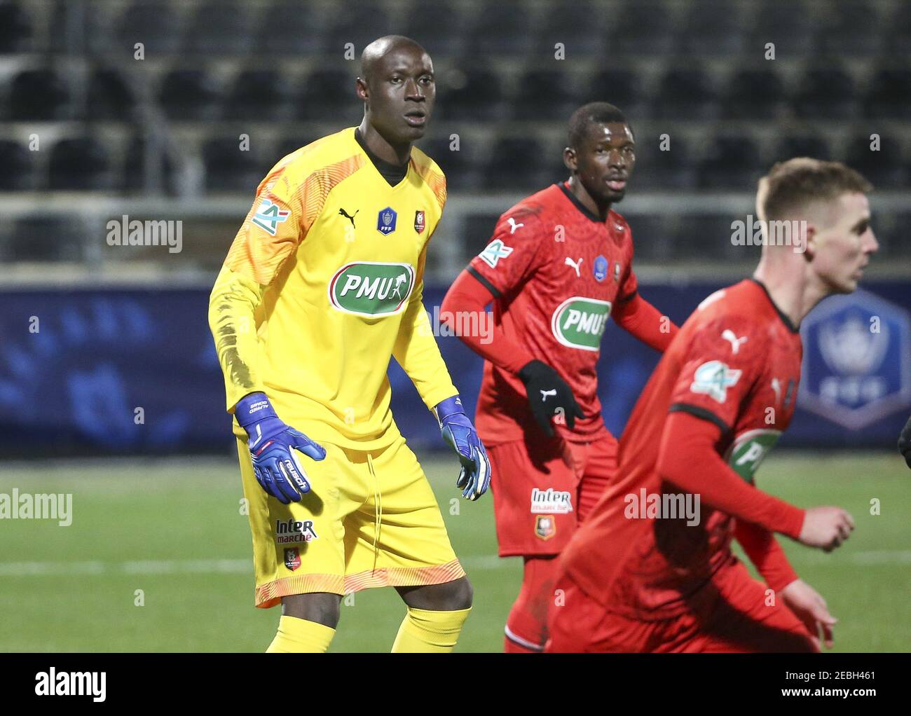 Goalkeeper of Rennes Alfred Gomis during the French Cup, round of 64 football match between SCO Angers and Stade Rennais (Rennes / LM Stock Photo