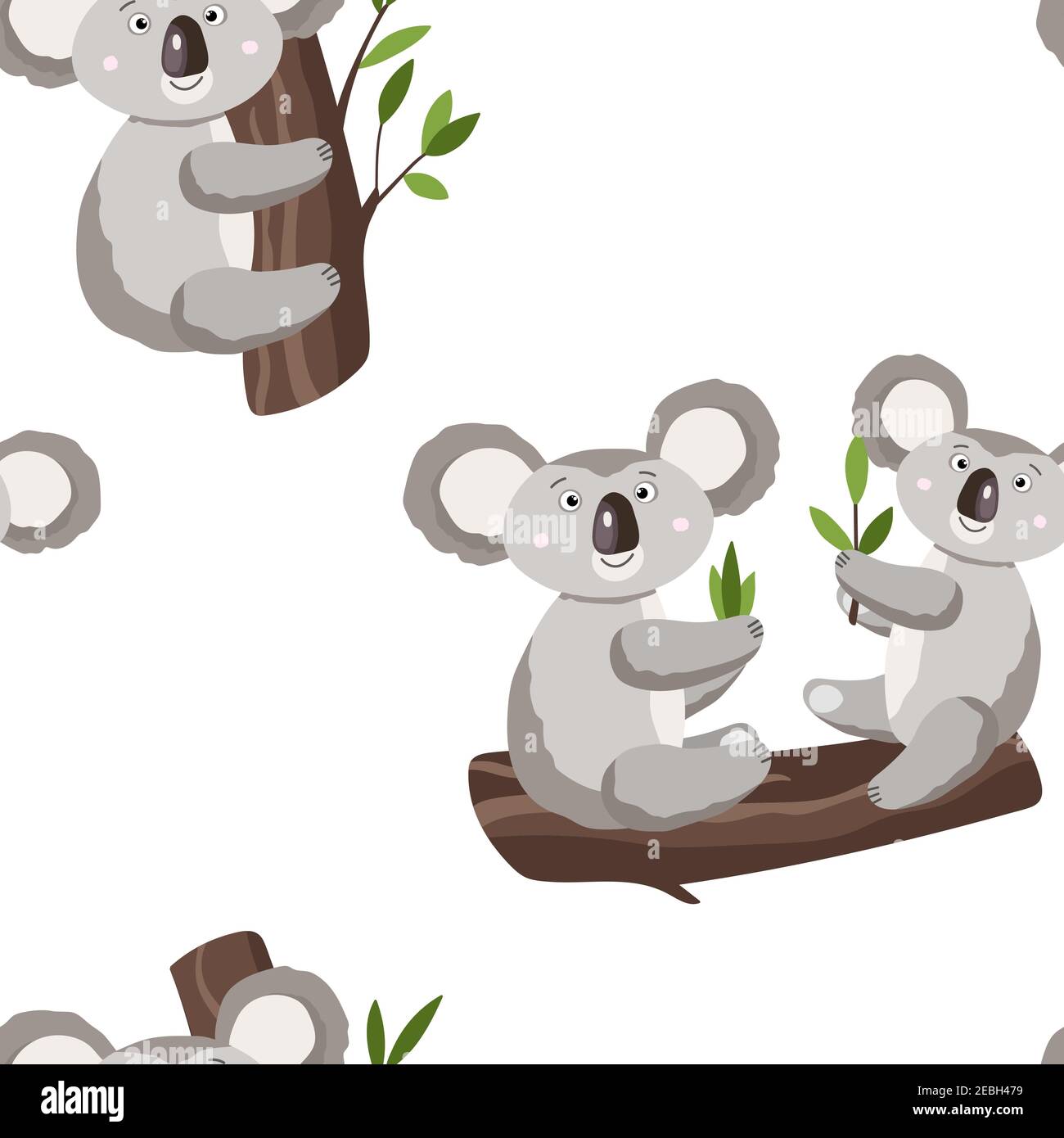 Seamless pattern with cute koala baby on white background. Funny ...