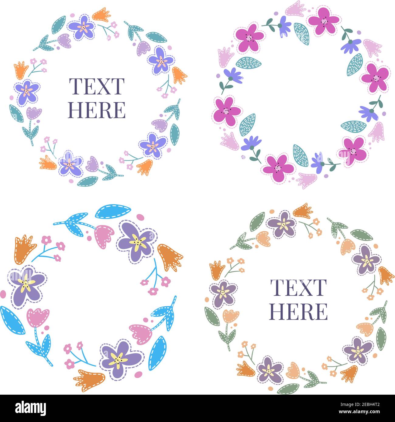 Set of flat Spring flower icons in silhouette isolated on white. Cute ...