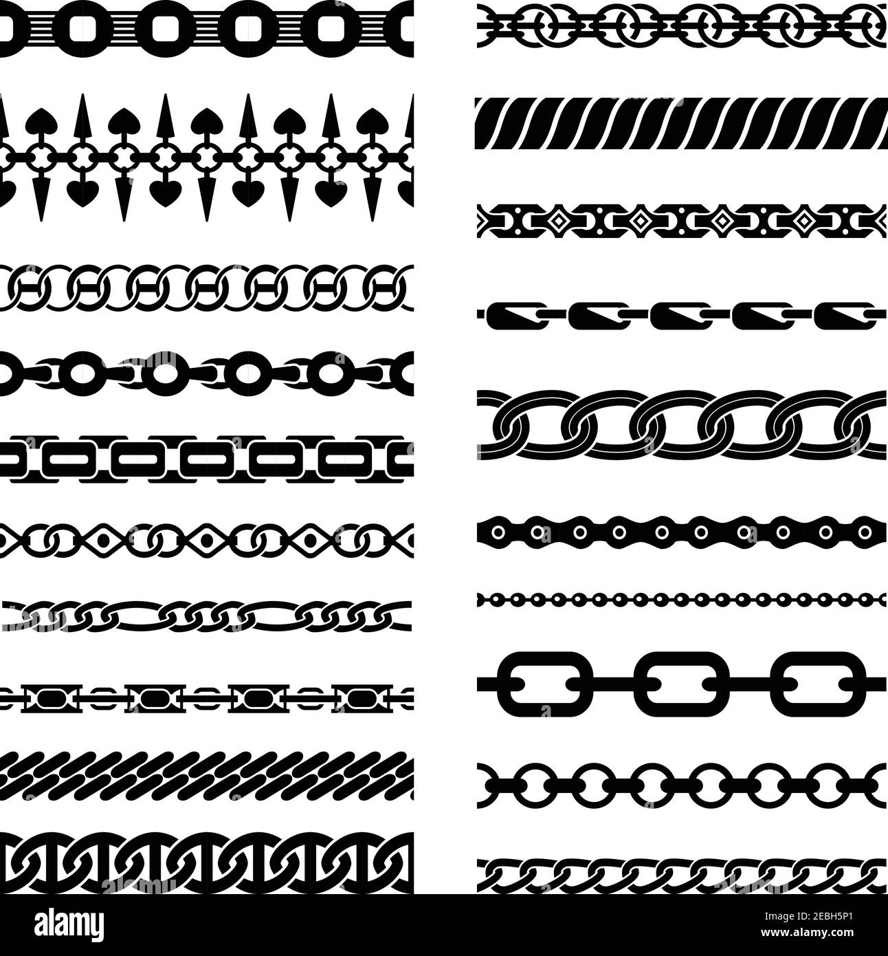 Black horizontal chains collection with links of different shapes and ...