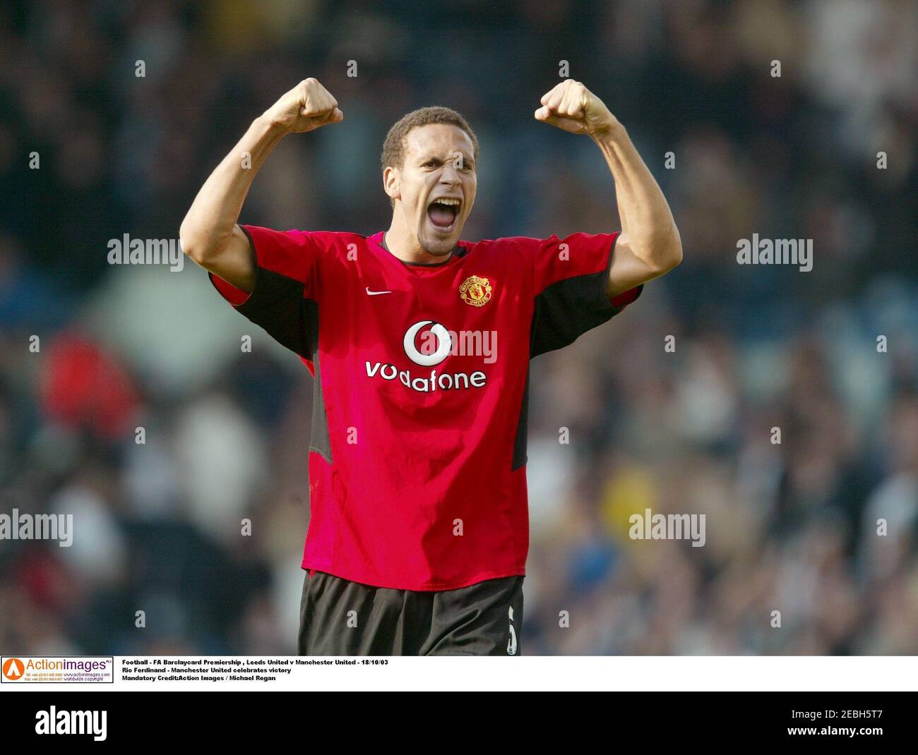 Football Fa Barclaycard Premiership Leeds United V Manchester United 18 10 03 Rio Ferdinand Manchester United Celebrates Victory Mandatory Credit Action Images Michael Regan Stock Photo Alamy