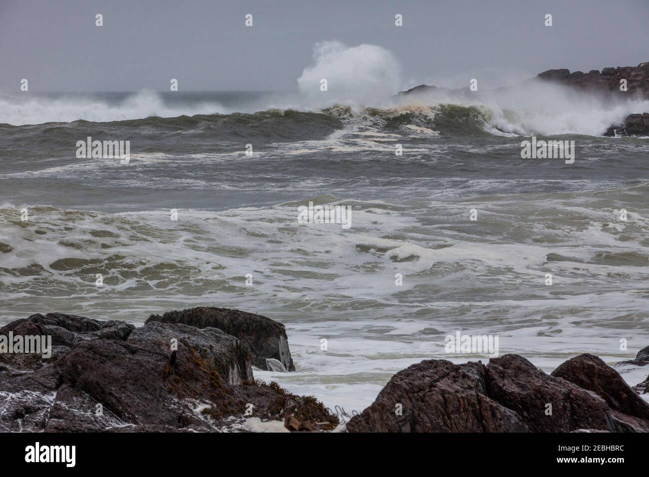 rough ocean in Winter, waves and stormy sky, St. Bride's, Newfoundland, Canada Stock Photo