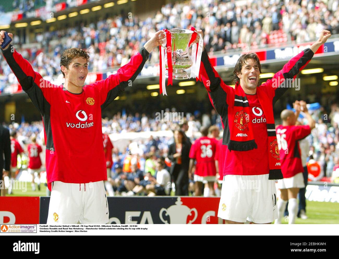 Football - Manchester United v Millwall - FA Cup Final 03/04 - Millennium  Stadium, Cardiff - 22/5/04 Cristiano Ronaldo and Ruud Van Nistelrooy - Manchester  United celebrate winning the fa cup with