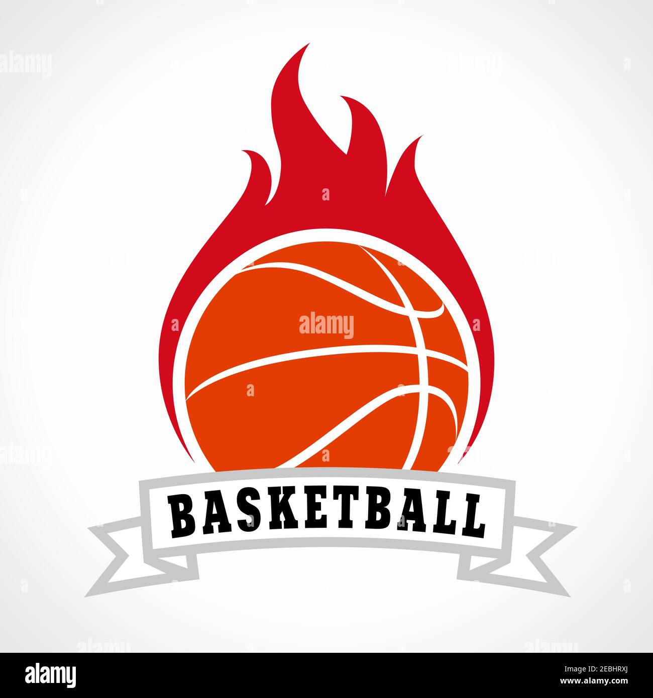 Flaming basketball ball. Fiery sign, vector logo of teams, national competitions, union, matches, leagues or sport equipment shop. Children's schools, Stock Vector