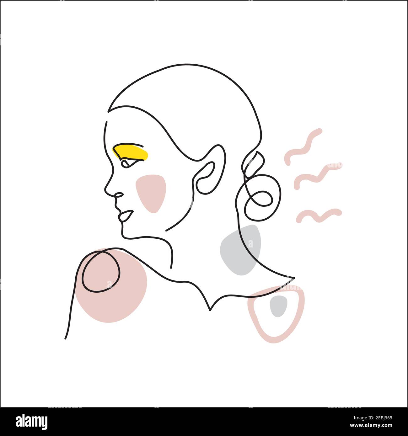 Girl face line art. Contemporary portrait, surreal face, vector illustration. Modern line art pattern of woman for decor Stock Vector