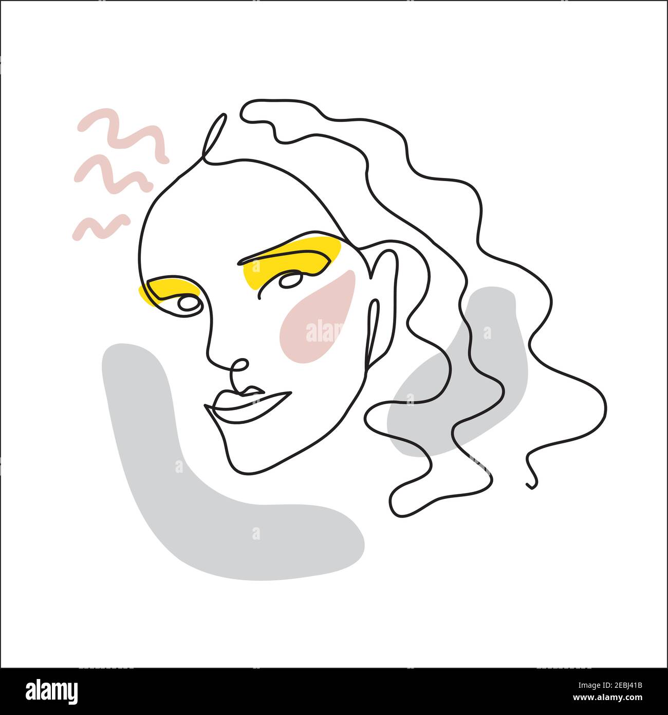 Face line art, one continuous line drawing portrait. Surreal face, vector illustration. Modern lineart pattern of woman for decor Stock Vector
