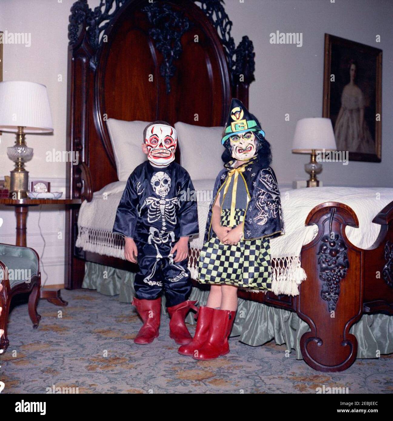Children in Halloween costumes. Caroline Kennedy (right) and Steve