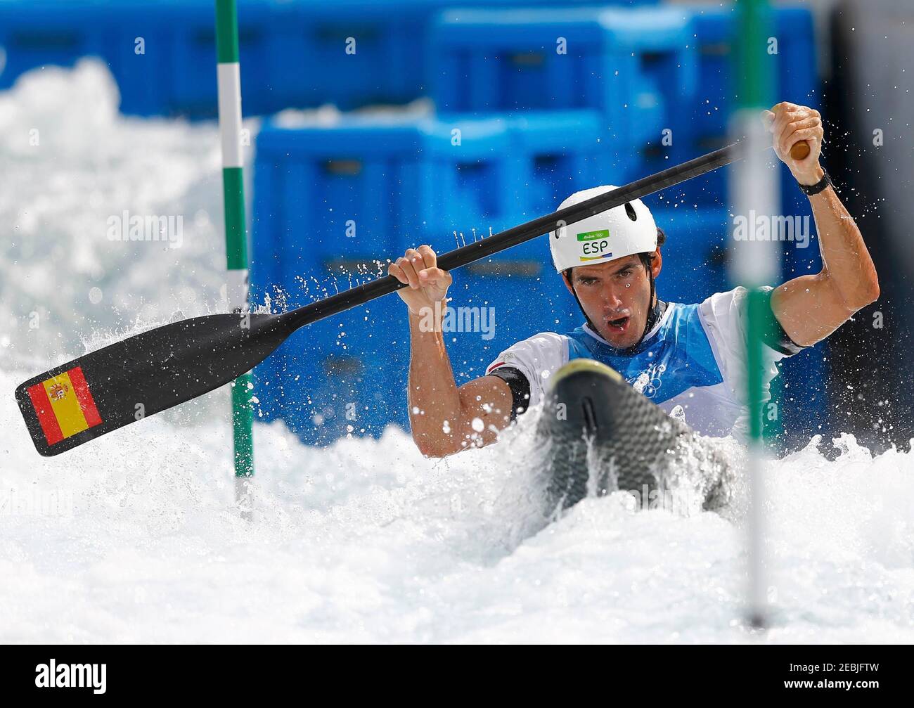 2016 Rio Olympics - Canoe Slalom - Preliminary - Men's Canoe Single (C1) Heats - Whitewater Stadium - Rio de Janeiro, Brazil - 07/08/2016. Ander Elosegi (ESP) of Spain competes. REUTERS/Ivan Alvarado FOR EDITORIAL USE ONLY. NOT FOR SALE FOR MARKETING OR ADVERTISING CAMPAIGNS.   Picture Supplied by Action Images Stock Photo
