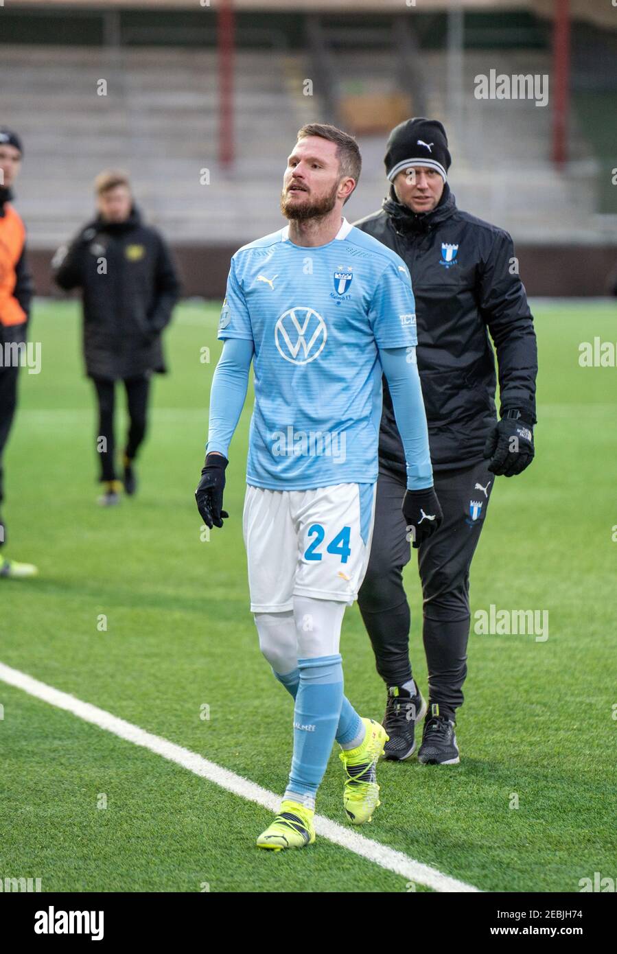 Malmoe, Sweden. 12th Feb, 2021. Lasse Nielsen (24) of Malmoe FF seen after  a test match between Malmoe FF and Mjallby AIF at Malmoe Idrottsplats in  Malmoe. (Photo Credit: Gonzales Photo/Alamy Live