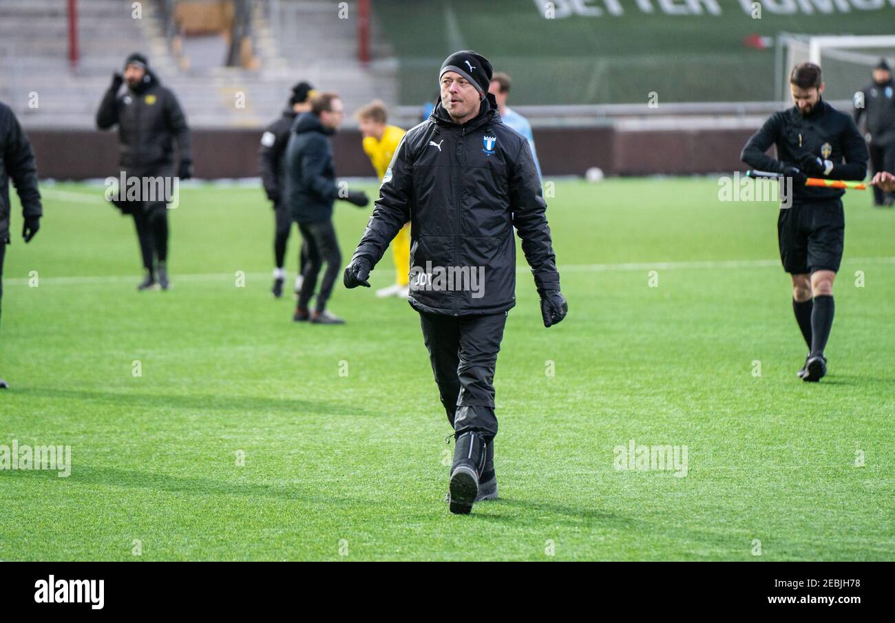 Malmoe, Sweden. 12th Feb, 2021. Head coach Jon Dahl Tomasson of Malmoe FF seen after a test match between Malmoe FF and Mjallby AIF at Malmoe Idrottsplats in Malmoe. (Photo Credit: Gonzales Photo/Alamy Live News Stock Photo