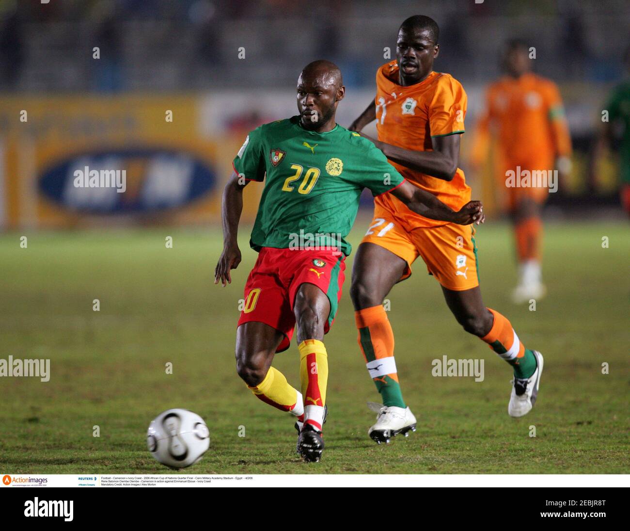 Football - Cameroon v Ivory Coast - 2006 African Cup of Nations Quarter  Final - Cairo Military Academy Stadium - Egypt - 4/2/06 Rene Salomon Oiembe  Olembe - Cameroon in action against