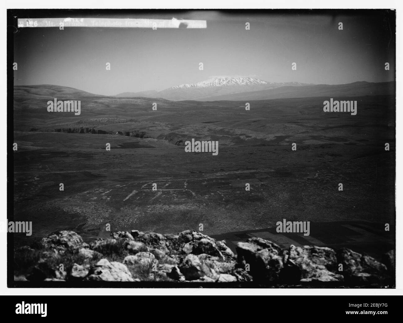 Northern views. Mt. Hermon, telephoto from Mt. of Beatitudes Stock