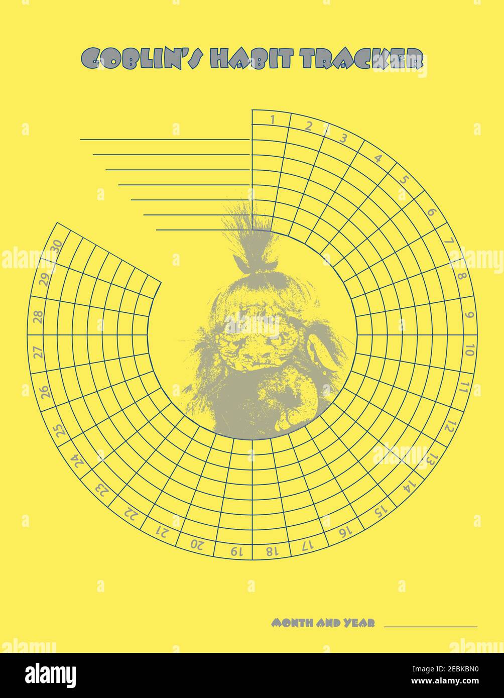 Goblin Habit Tracker Suitable for those with humor. 30 days vector design Stock Vector