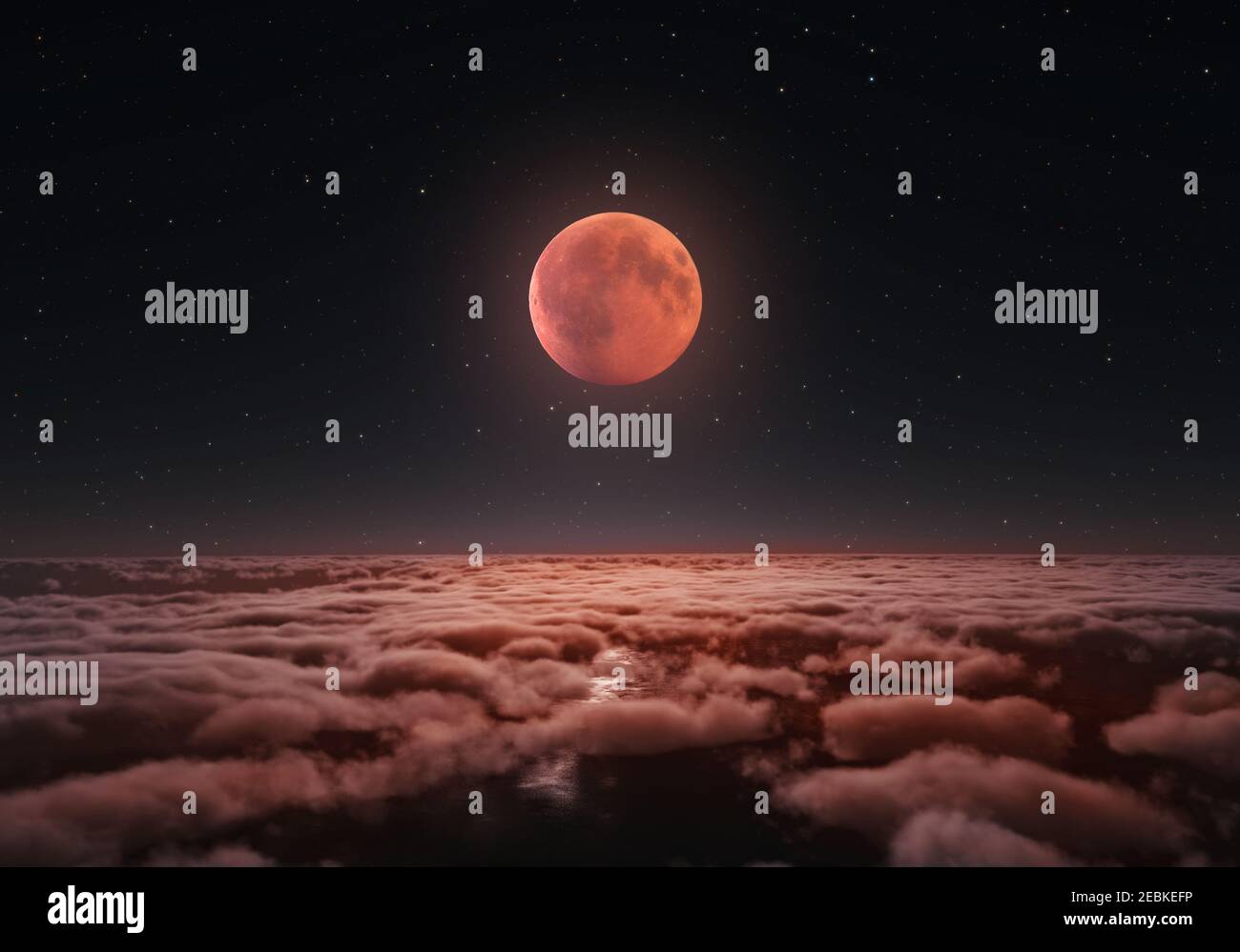 Longest total Lunar eclipse, blood moon over the clouds 2018 Stock ...