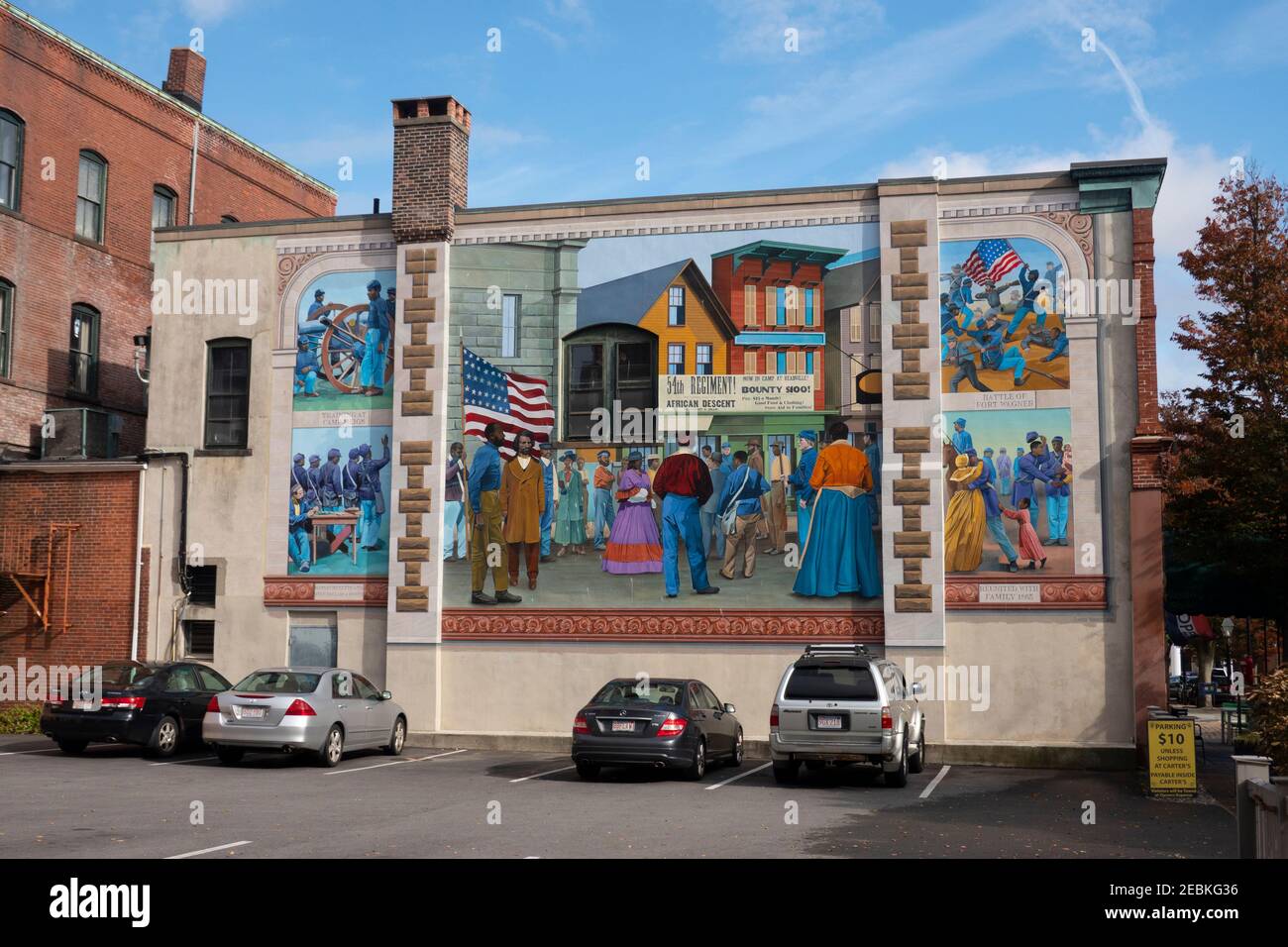 Fifty Fourth Massachusetts volunteer infantry regiment mural in New Bedford MA Stock Photo
