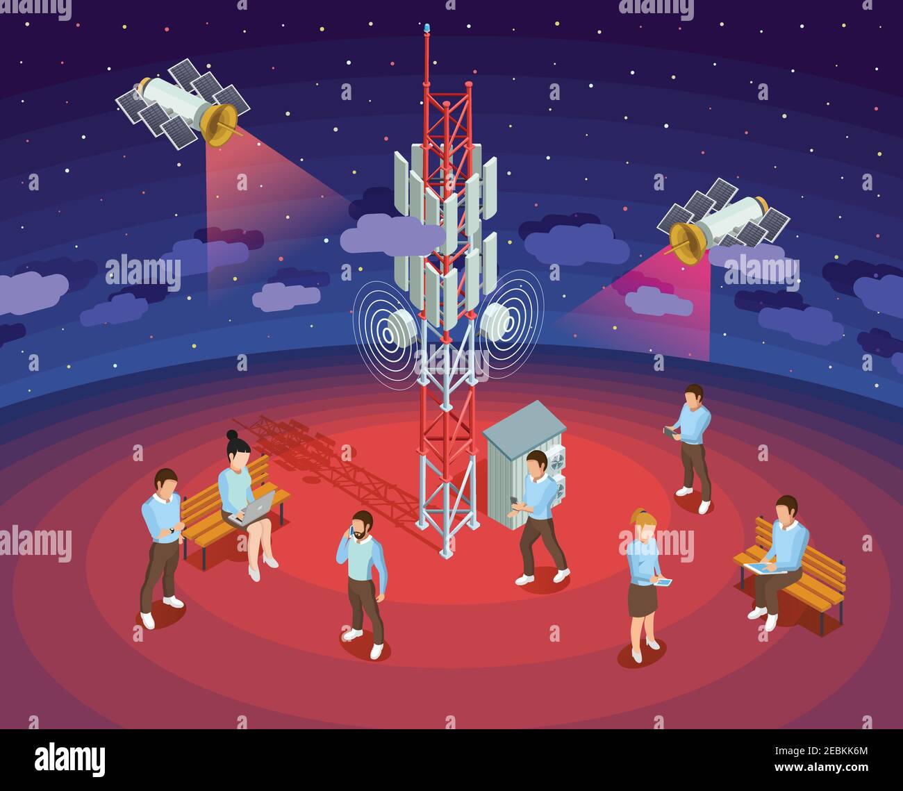 Public wireless technology isometric poster with satellite