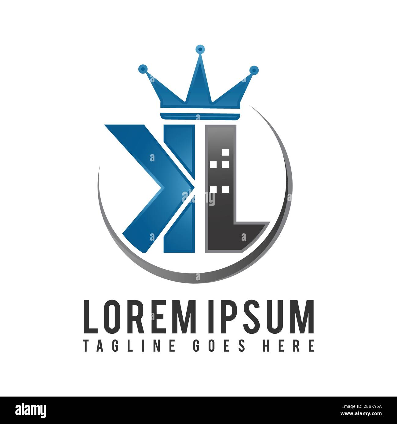 KL letter sign symbol with abstract building and crown. Simple letter symbol for your best business symbol. Vector illustration EPS.8 EPS.10 Stock Vector