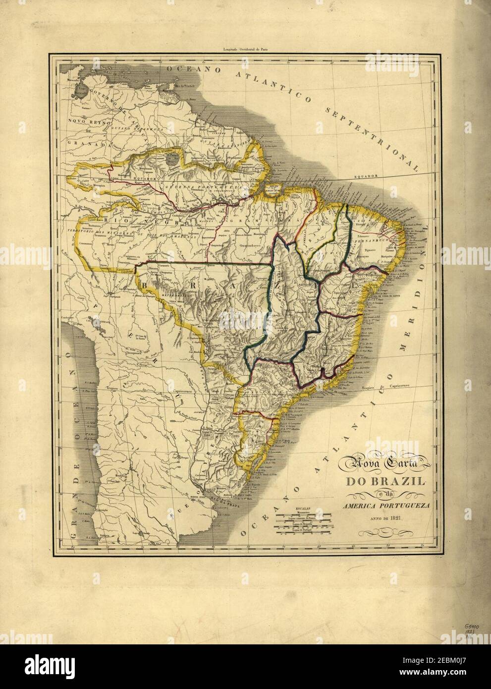 Nova carta do Brazil e da America portugueza, anno de 1821. Stock Photo