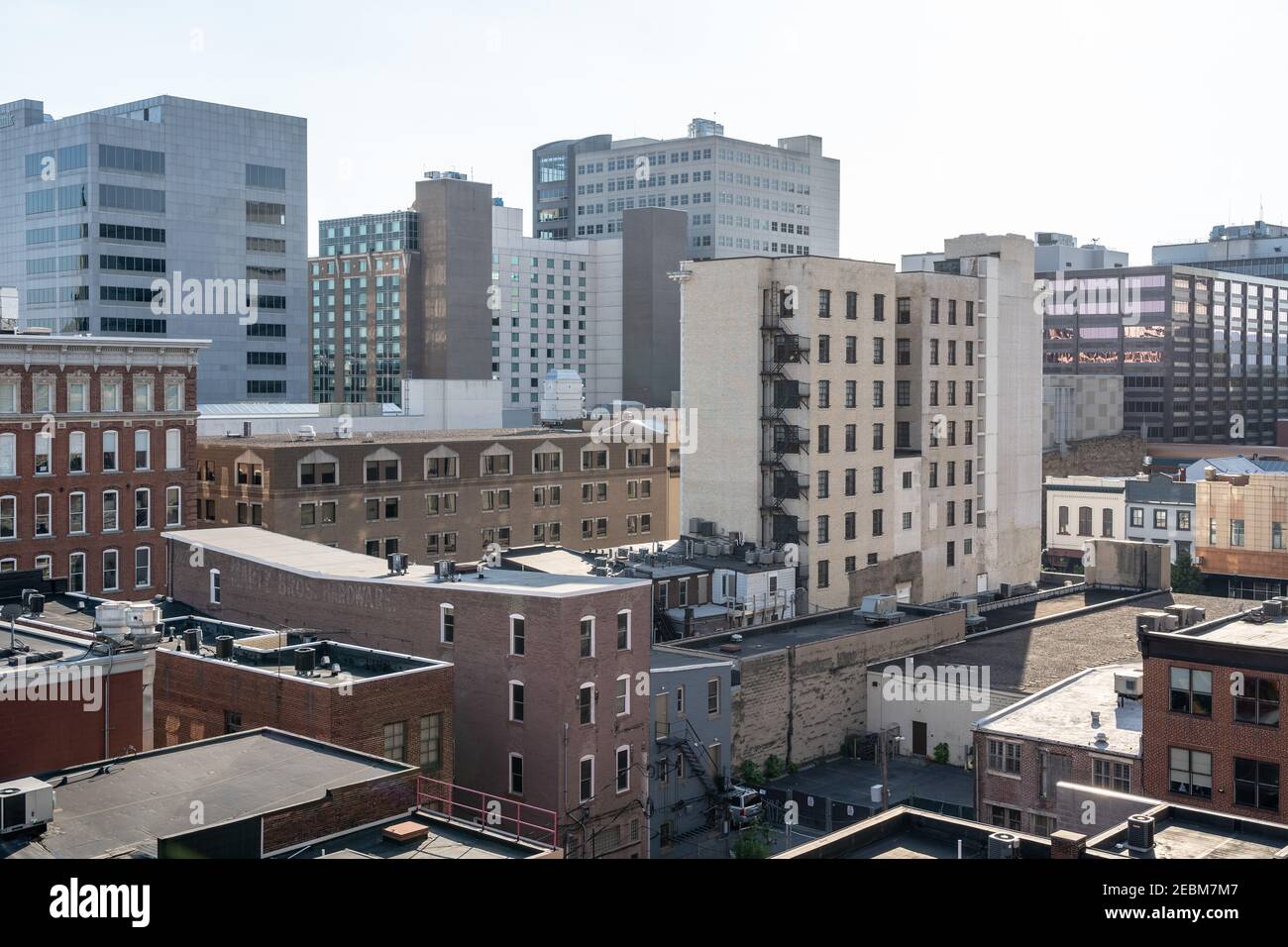 Large stone buildings in downtown Harrisburg, USA Stock Photo