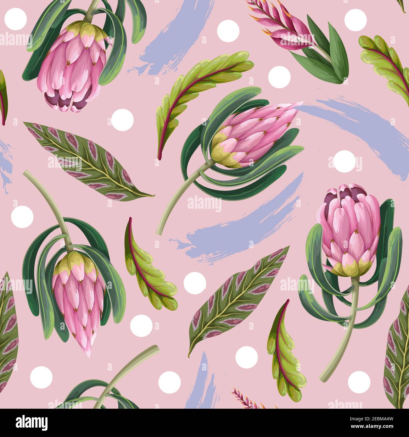 Seamless pattern with proteas flowers. Trendy floral vector print. Stock Vector