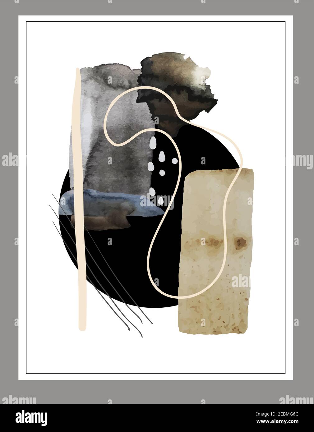 Abstract composition with watercolor blots, lines and circle. Vector. Stock Vector