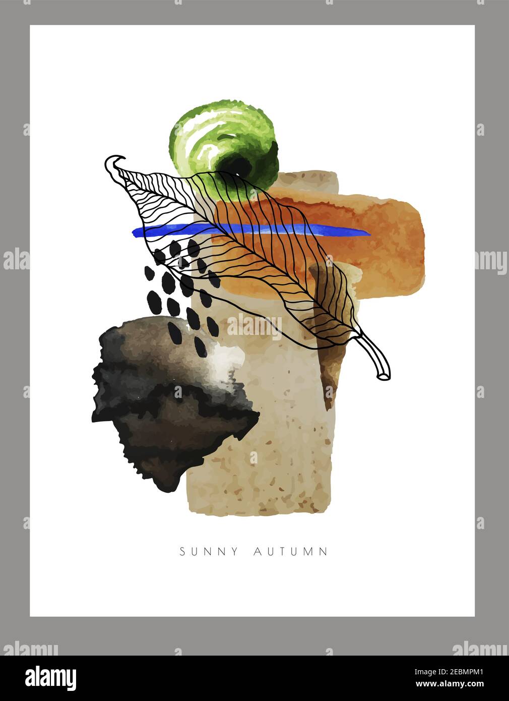 Abstract composition with watercolor blots, lines and circle. Vector. Stock Vector