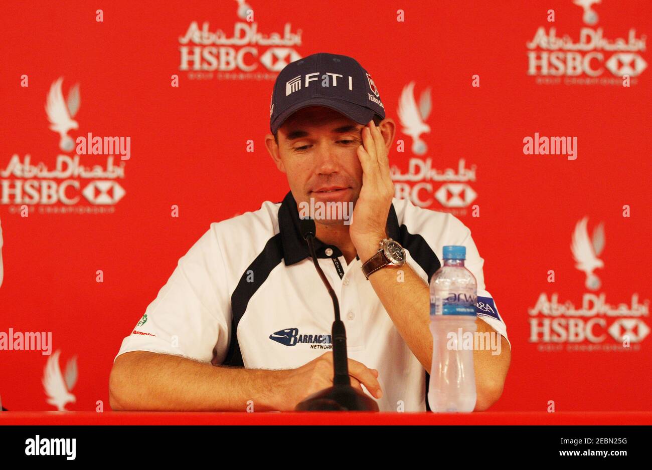 Golf - Abu Dhabi HSBC Golf Championship - Abu Dhabi Golf Club, Abu Dhabi,  United Arab Emirates - 21/1/11 Ireland's Padraig Harrington talks to the  media in a press conference after he