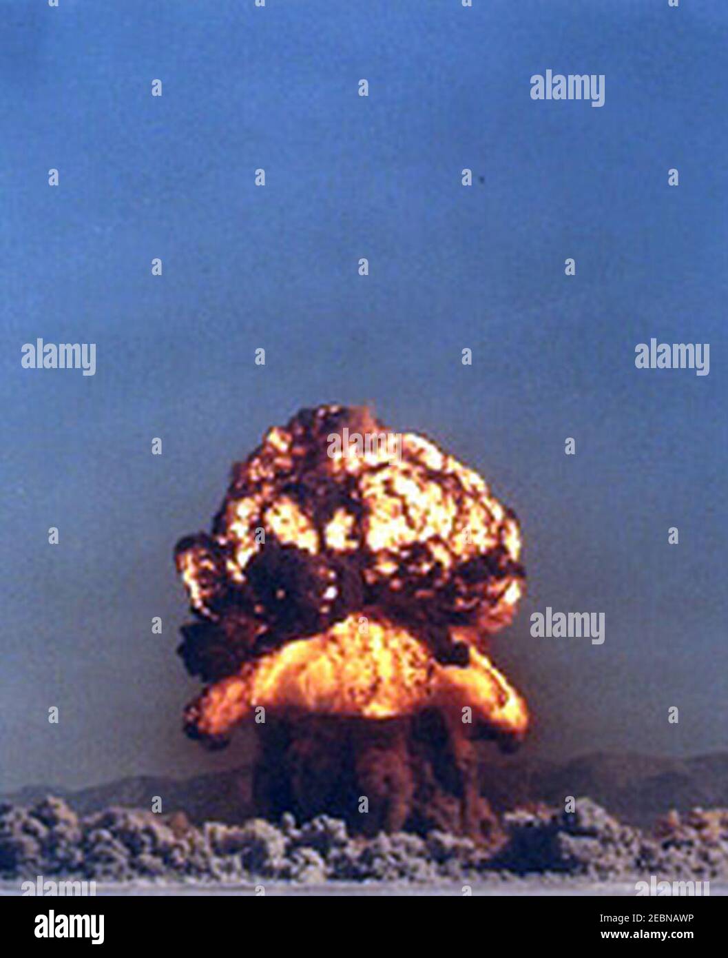 Nuclear explosion at the Nevada Test Site on September 14, 1957 of the 19th test of Operation Plumbbob code name FIZEAU. From- Plumbbob Fizeau 001 (cropped). Stock Photo