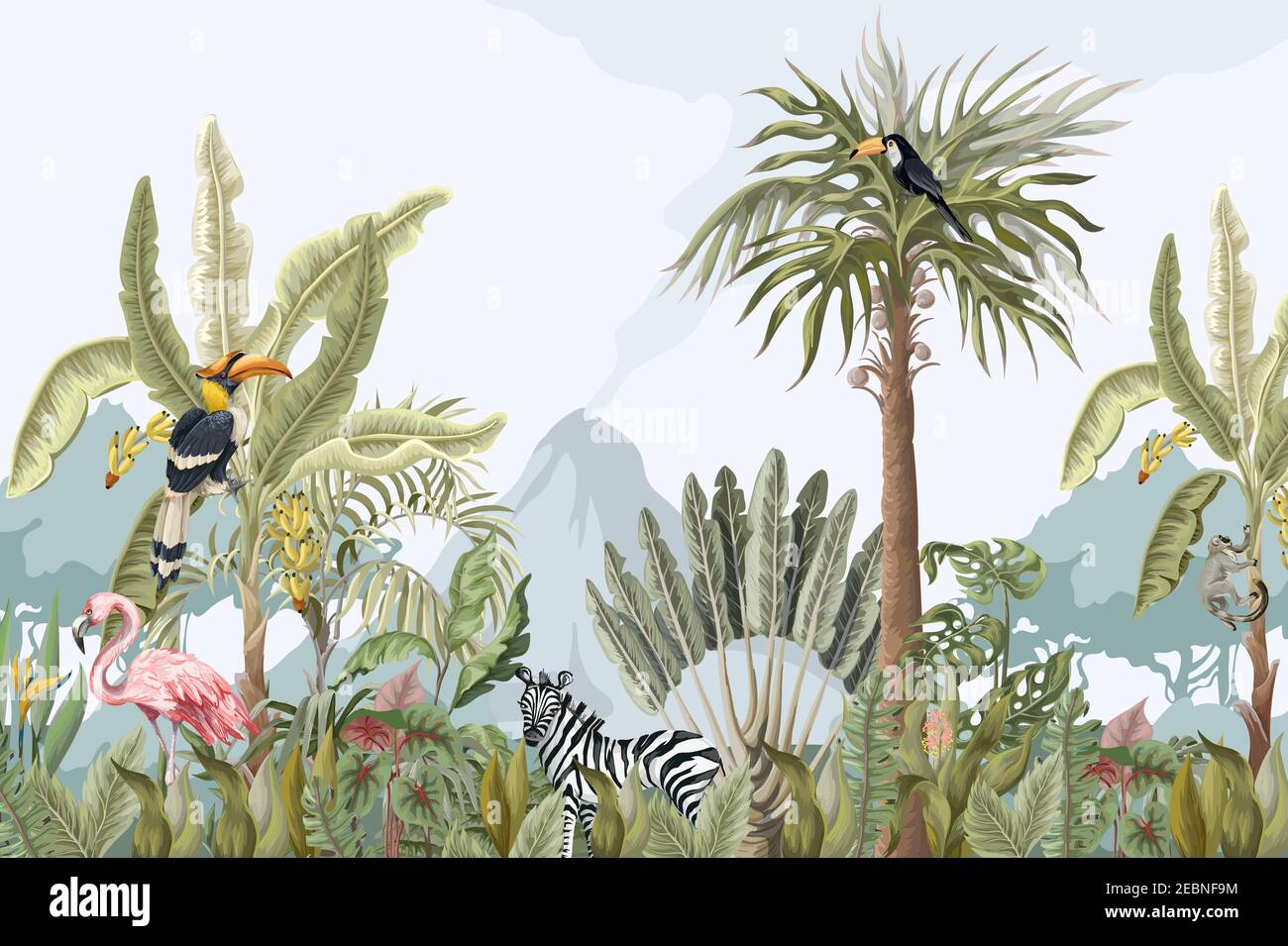 Pattern with jungle animals, flowers and trees. Vector Stock Vector ...
