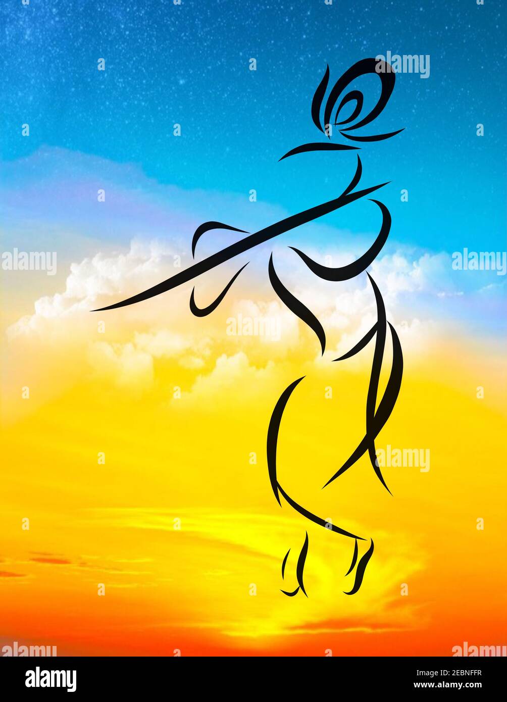 Vector illustration of lord Krishna with flute against a sky background  Stock Photo - Alamy