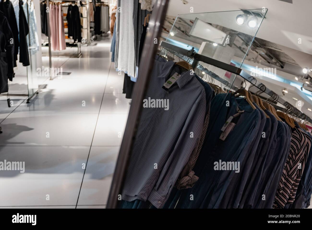 mirror in a large clothing store in the women's section. Falabella Argentina Stock Photo