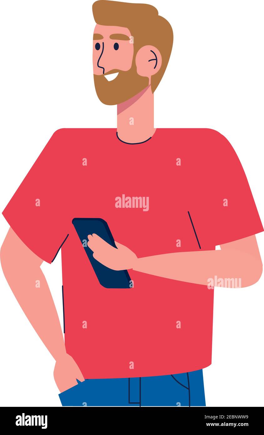 man bearded using smartphone standing character Stock Vector Image ...