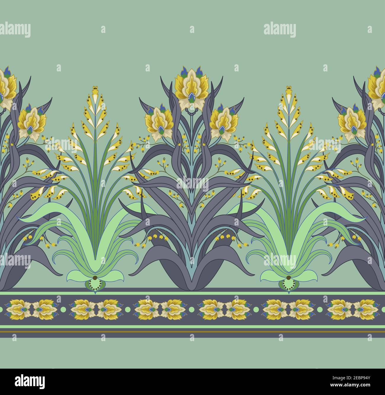 Modern border with floral art deco elements. Vector. Stock Vector