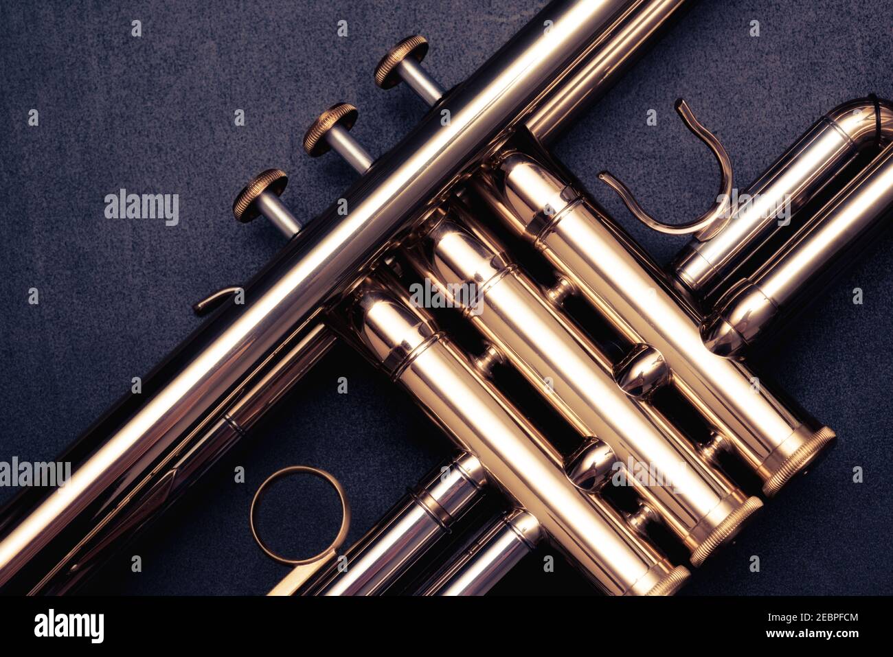 Close up of the valves of a trumpet. Details of a trumpet Stock Photo