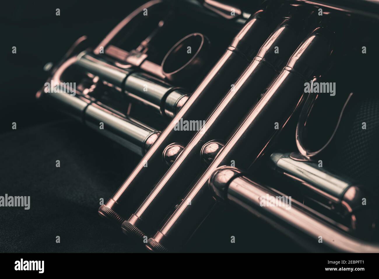 Close up of the valves of a trumpet. Details of a trumpet Stock Photo