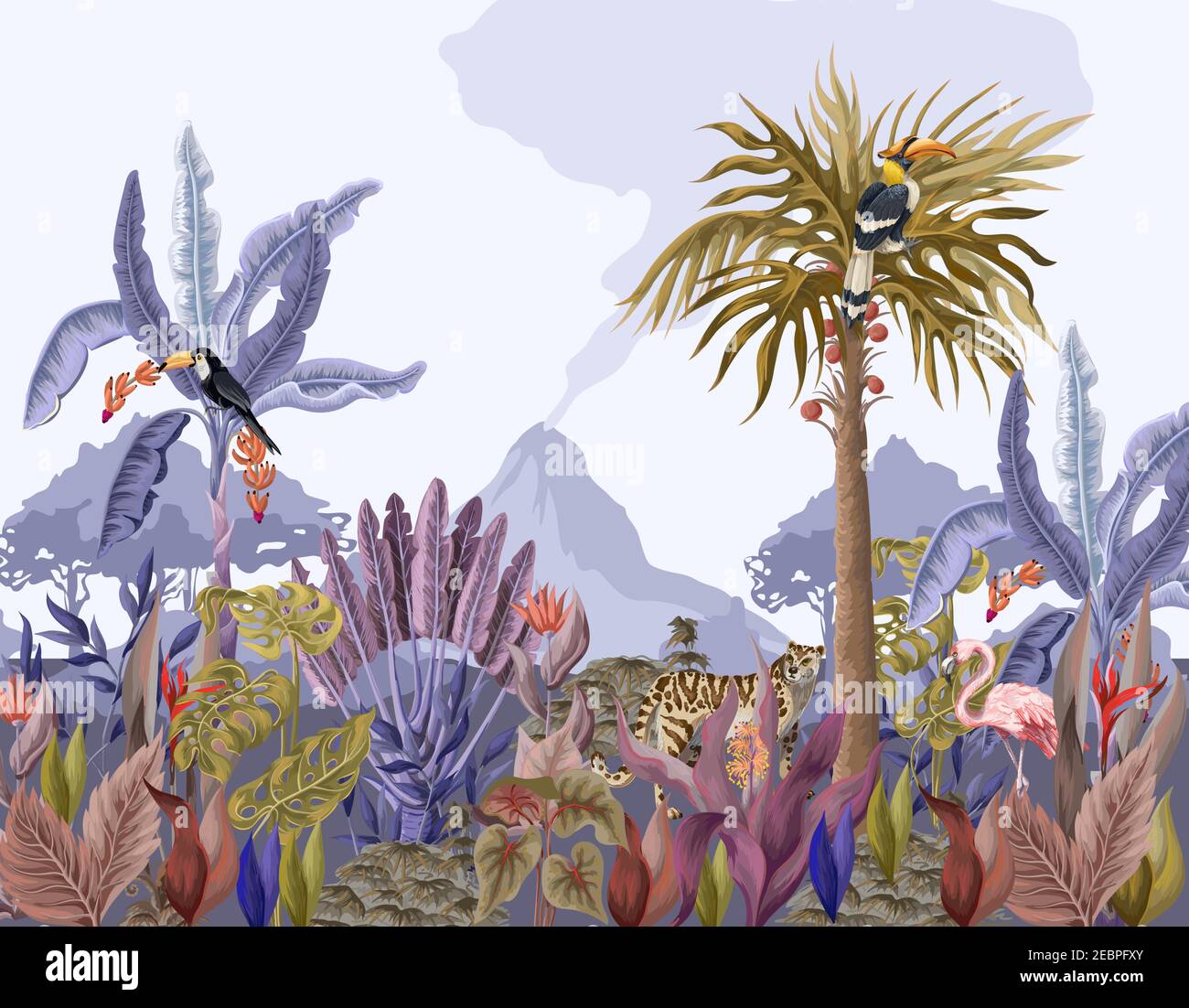Pattern with jungle animals, flowers and trees. Vector Stock Vector ...