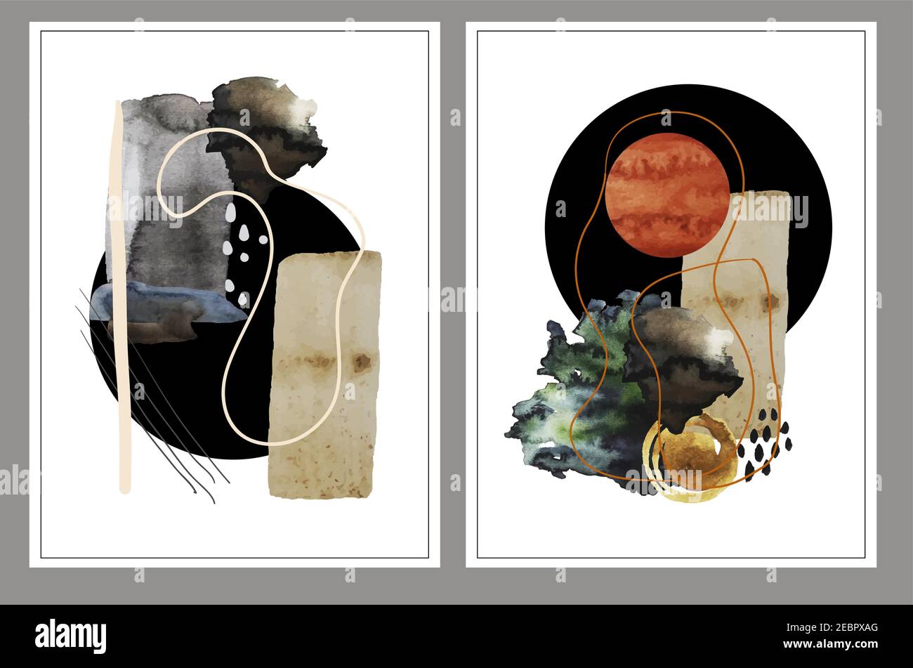 Abstract composition with watercolor blots, lines and circle. Vector. Stock Vector