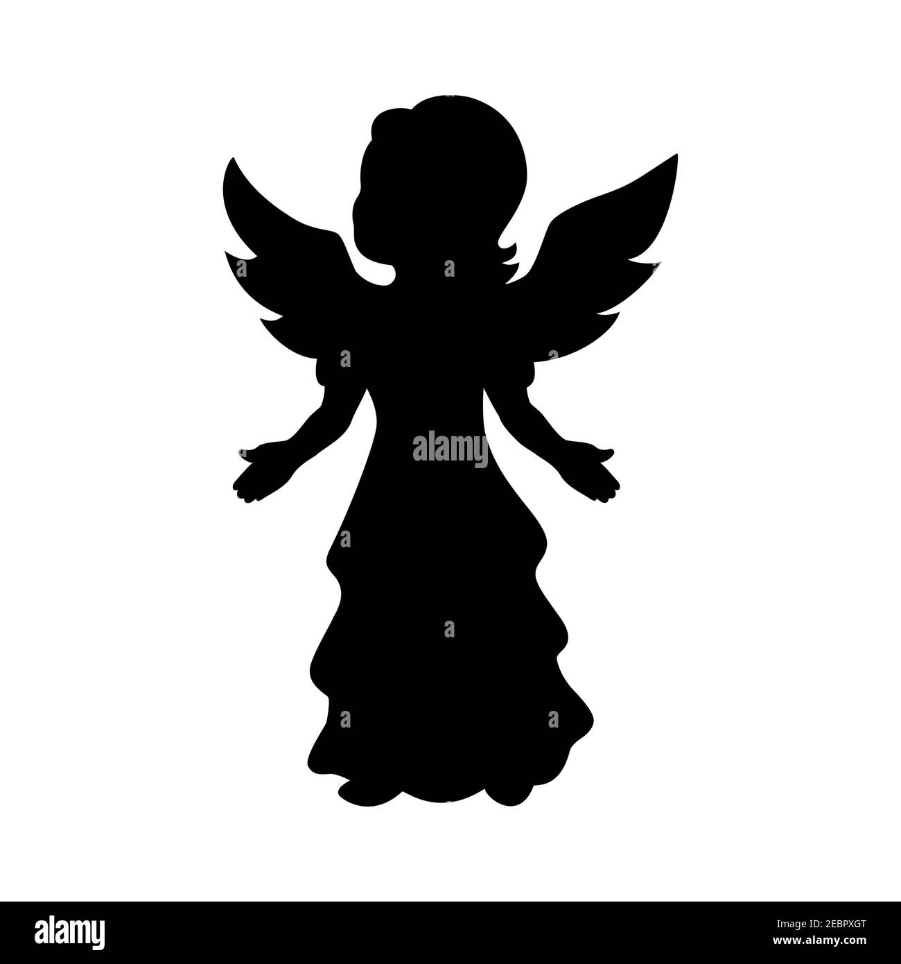 Silhouette angel girl with wings. Vector illustration of a black silhouette of a little girl with angel wings isolated on a white background. Stock Vector