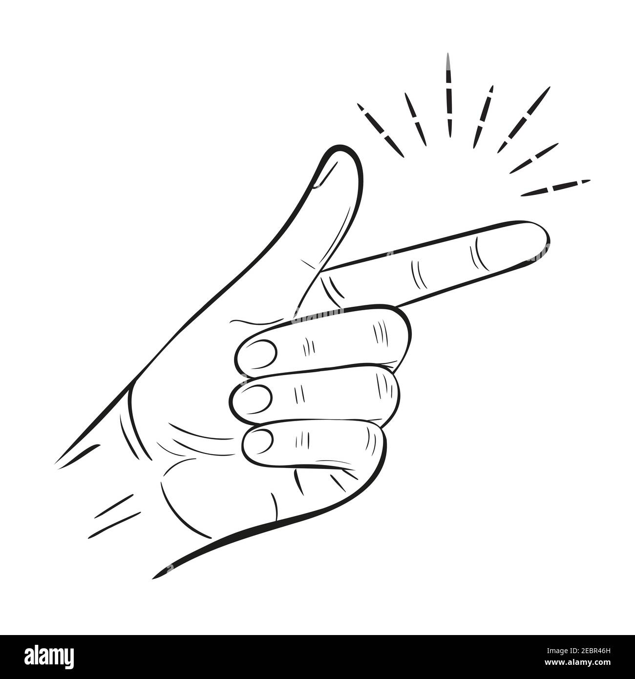 Hand snap fingers flick outline icon. Snapping gesture. Clicking sound signal. Magic click. Attention or its easy gesturing. OK or success. Vector Stock Vector