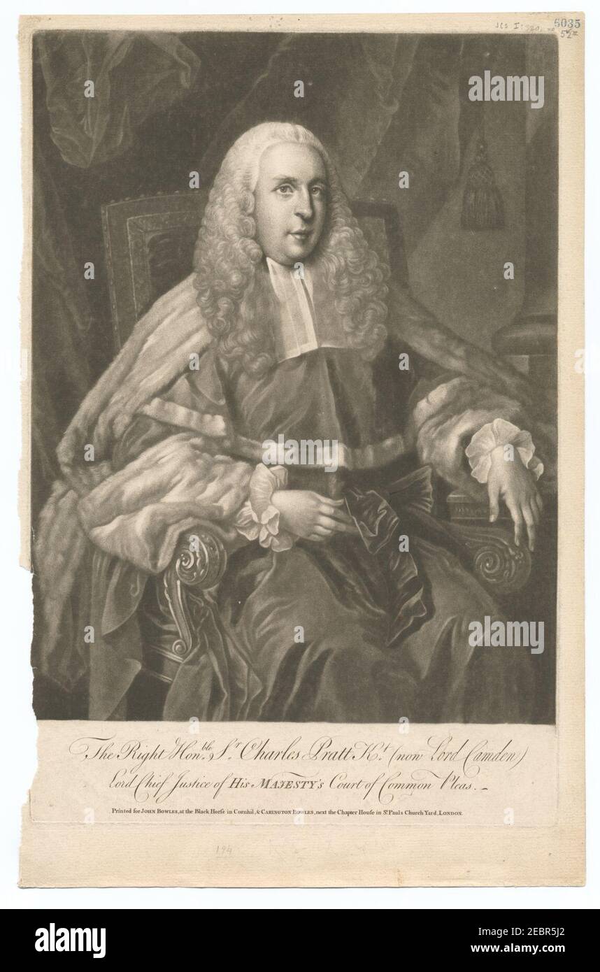 The Right Honble. Sr. Charles Pratt Kt. (now Lord Camden), Lord Chief Justice of His Majesty's Court of Common Pleas Stock Photo