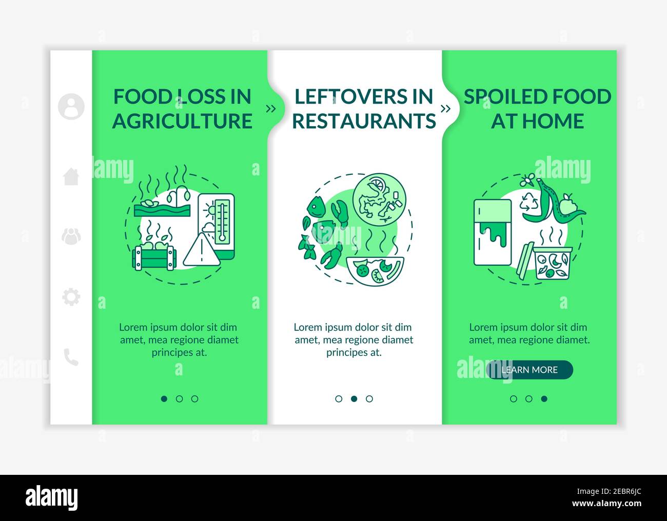 Food waste material types onboarding vector template Stock Vector