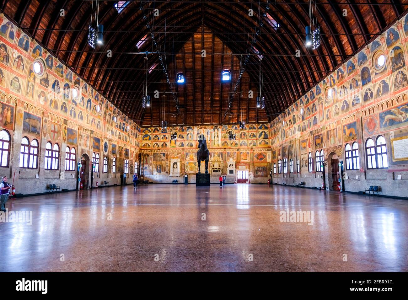 The Great Hall of Palazzo della Ragione with its vaulted ceiling and astrological inspired frescoes in Padua Italy Stock Photo