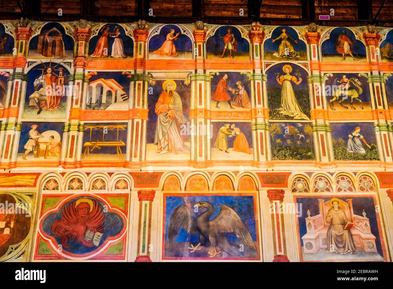 The Great Hall of Palazzo della Ragione with its astrological inspired frescoes in Padua Italy Stock Photo