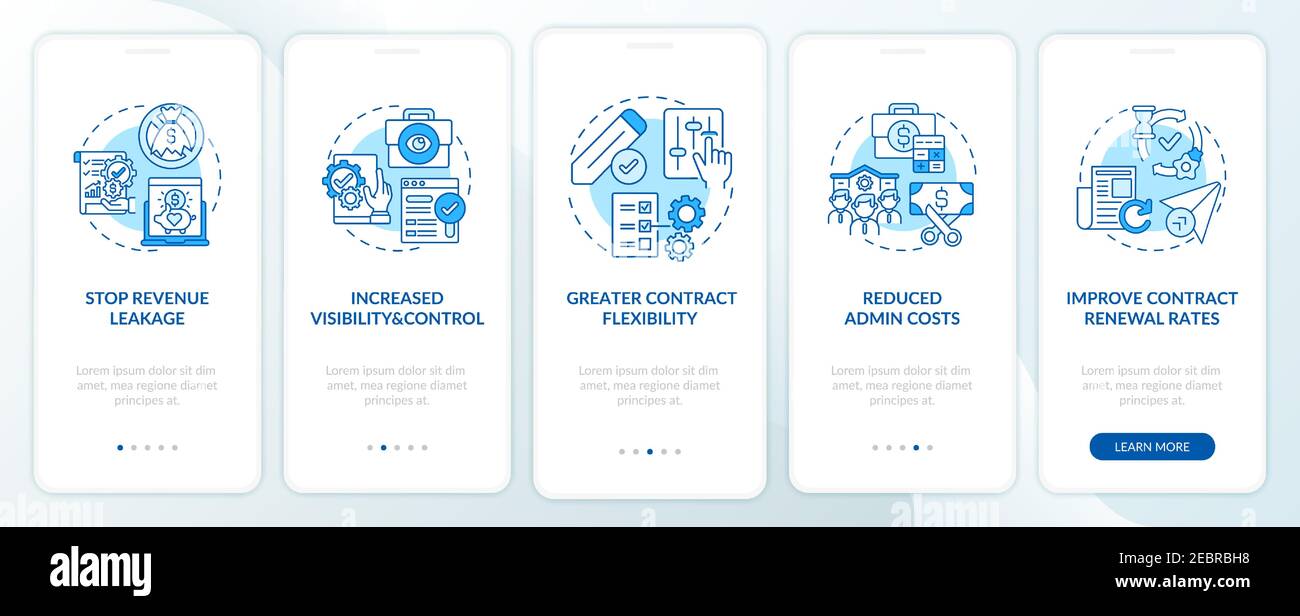 Contract management automation benefits onboarding mobile app page ...