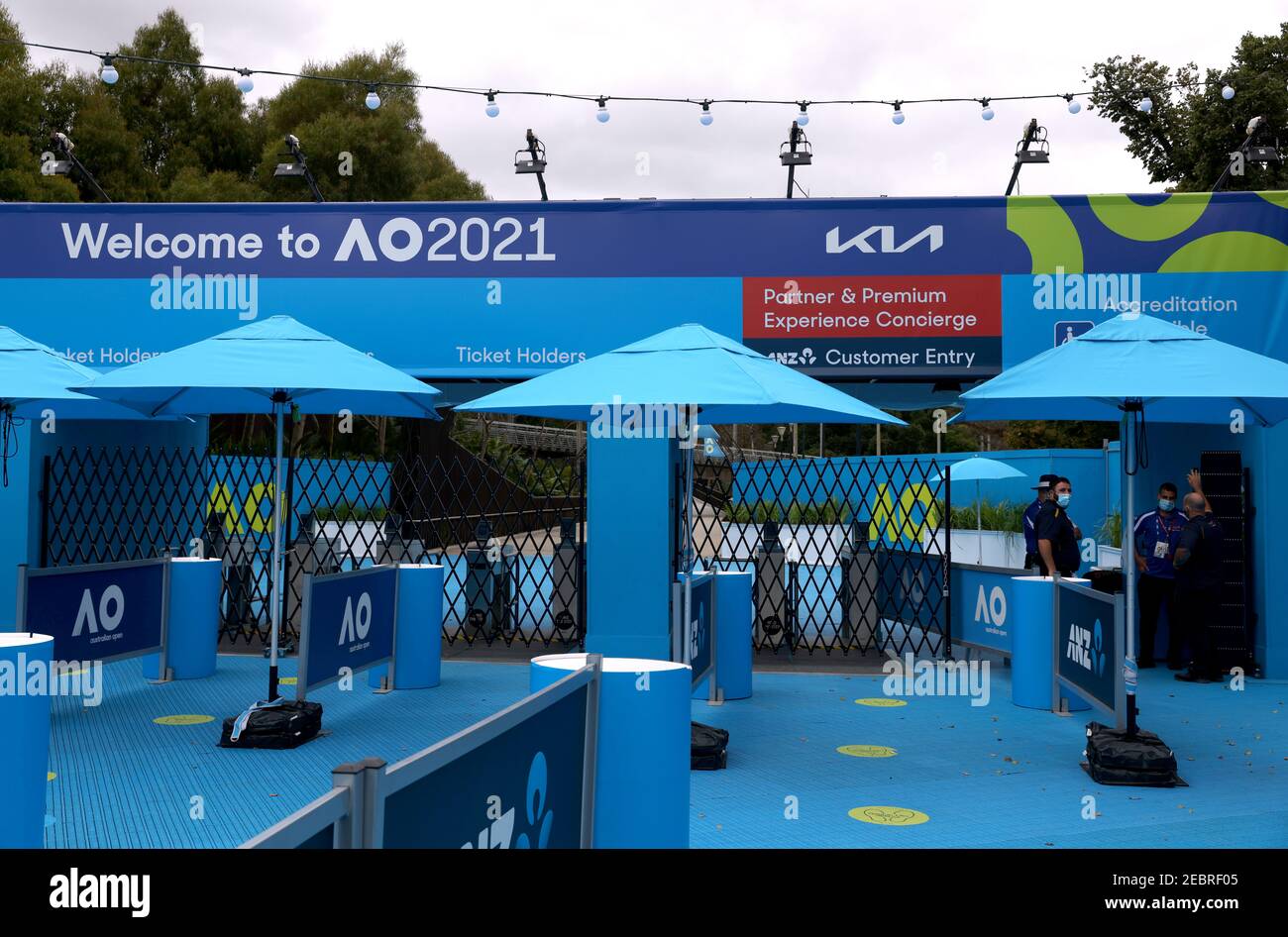Tennis - Australian Open - Melbourne Park, Melbourne, Australia, February  13, 2021 General view of a closed entrance gate at Melbourne Park. The  tournament continues without crowds today after the state of